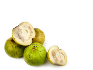 Guava amrud cut slices white pulp with Space for text