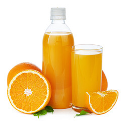 Bottle of fresh orange juice isolated on white