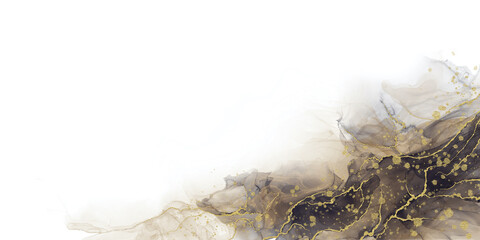 Abstract fluid art painting background alcohol ink technique brown and gold with text space for banner, background in luxury style.