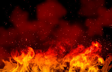 Abstract image of Orange fire or flames with sparkles in black background.