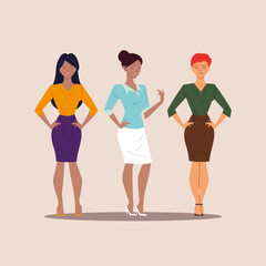 Obraz premium group of businesswomen in different poses, office uniforms