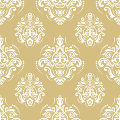 Classic seamless vector pattern. Damask orient ornament. Classic vintage golden and white background. Orient ornament for fabric, wallpaper and packaging