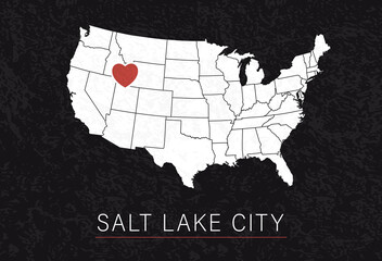 Love Salt Lake City Picture. Map of United States with Heart as City Point. Vector Stock Illustration