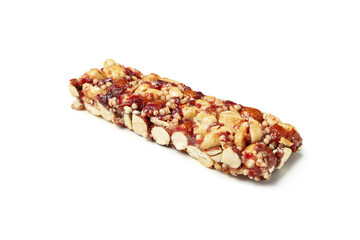 Tasty granola bar isolated on white background