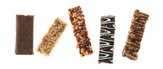 Fototapeta premium Tasty granola bars isolated on white background