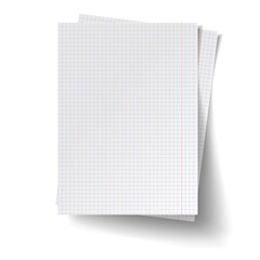 Two White blank sheets of square paper. Mock up of white note paper. Realistic vector illustration.