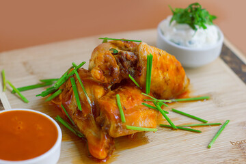 Chicken Wings With Hot and Yoghurt Sauces