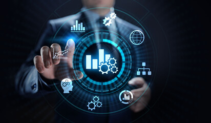 Business analytics intelligence analysis BI big data technology concept.