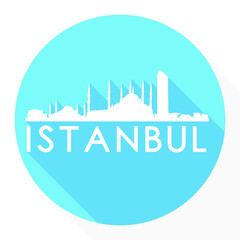 Istanbul Turkey Flat Icon Skyline, Silhouette Design City Vector. Art Famous Buildings.