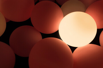 Illuminate red balloon. Architectural abstract background