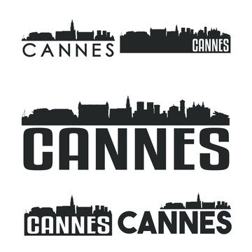 Cannes France Flat Icon Skyline Vector Silhouette Design Set.