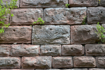 Grès rose, mur d'un château en ruine, château de Grand Hohnack dans les Vosges
