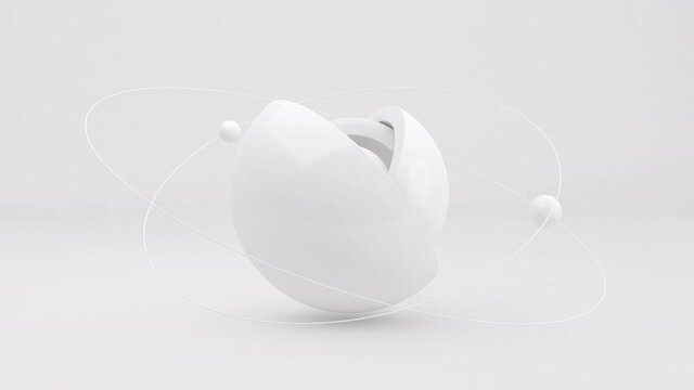 White glossy hemispheres. White background. Monochrome abstract animation, 3d render.	