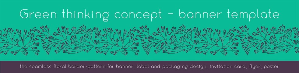 Vector herbal banner with herbs lace pattern. Natural cosmetic label. Leaf silhouette for eco store, healthy food banner concept. Botanical frame vegan invitation card with Organic ornament.