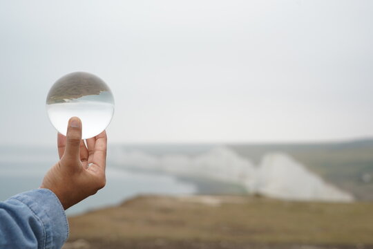 Glass, Hand, Views, Cliff, Vision, Sky, Sea, Globe, Sphere