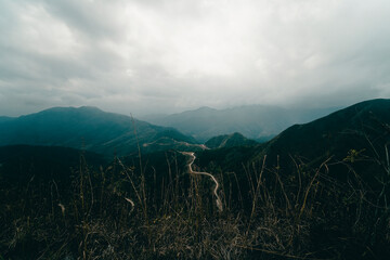Panoramic image of Binh Lieu mountains area in Quang Ninh province in northeastern Vietnam. This is the border region of Vietnam - China.