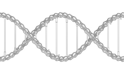 Bicycle chain with spokes twisted like a DNA spiral. Editable outlines. Replicable vector illustration.