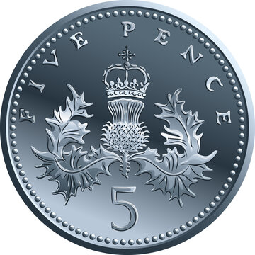 recommend clip art: British money gold coin Five pee or Five pence, reverse with Badge of Scotland, thistle royally crowned