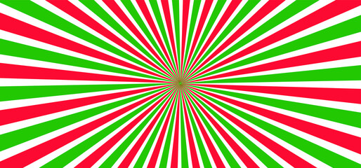 Italy flag color, Red, green. Starburst style shapes. Stripes in retro pop art 80's 70's years background Vector clipart. Geometric seamless pattern elements Sunshine line radial lines rays Sun burst