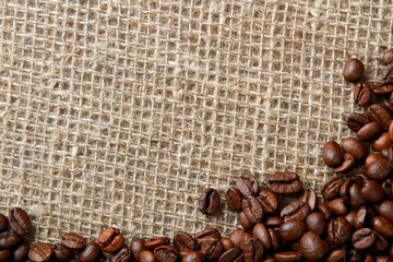 Coffee Beans Stacked on Canvas Sack