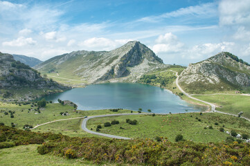 Naklejka na ściany i meble Lakes of Covadonga in summer. Asturias, Spain