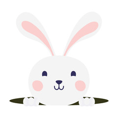cute easter little rabbit in hole character