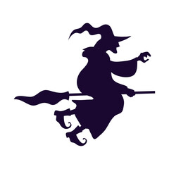 halloween witch flying in broom silhouette