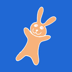 Obraz premium Cute Easter bunnies. Hand drawn vector illustration in doodle style. Festive characters. Line art drawing