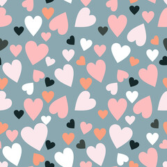 Seamless pattern with hearts. Doodles. Valentine background. Template for wrapping paper, textile, invitation, greeting cards. Vector illustration