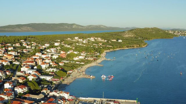 Aerial view of evening in Pakostane town in Adriatic Sea, Croatia