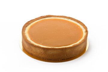 One caramel cake isolated on white background