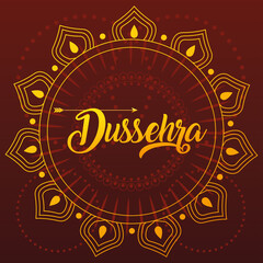 card greeting happy Dussehra with gold lettering