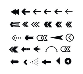 Set of black arrows. Collection of different styles. Vector illustration.