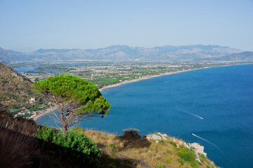 Obraz premium View of mount Circeo and Terracina on the Italian Coast.