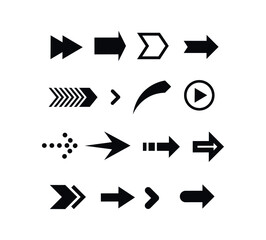 Set of black arrows. Collection of different styles. Vector illustration.