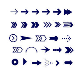 Set of black arrows. Collection of different styles. Vector illustration.