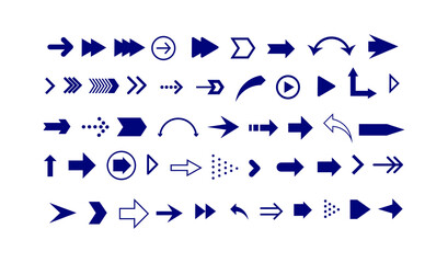 Set of black arrows. Collection of different styles. Vector illustration.