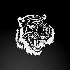 Black and White Tiger in Tribal Style