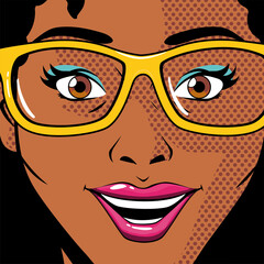 portrait of afro woman with glasses, pop art style