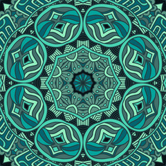 Seamless vector pattern blue mandala ornament. Vintage decorative design