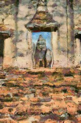 Remains of ancient ruins in thailand  Illustrations creates an impressionist style of painting.