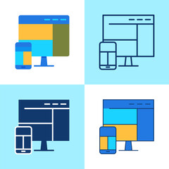 Responsive design icon set in flat and line style