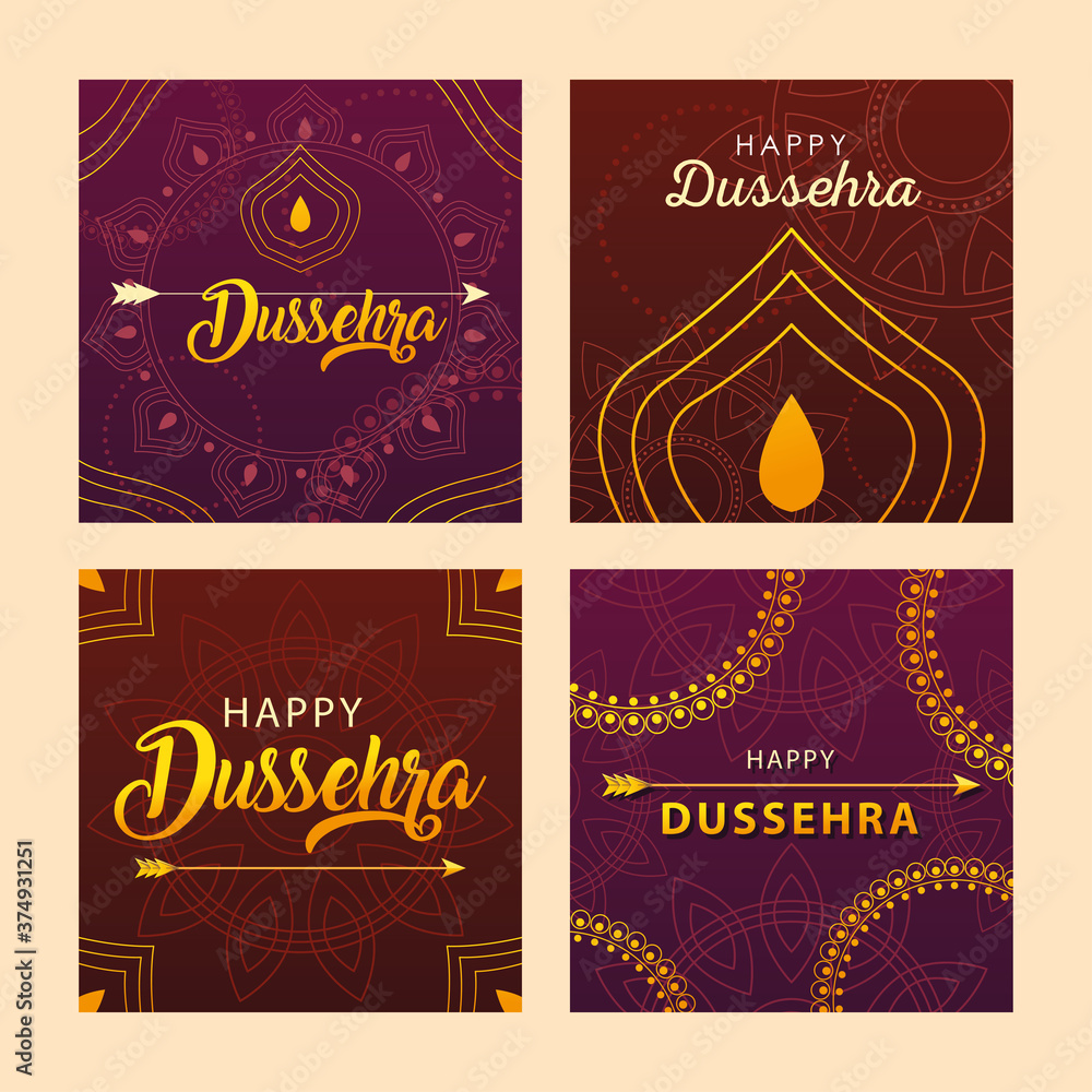 Wall mural set of cards for indian festival dussehra celebration