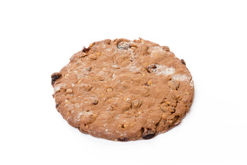 One oat baked cookie isolated on white