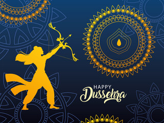 template with lord rama and label happy Dussehra