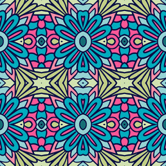 Abstract Flower vintage indian textile ethnic seamless pattern ornamental. Vector colorful geomertric art background