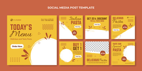 Italian pasta square banner for restaurant or cafe. Food social media banner