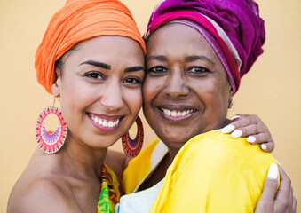 Portrait of happy african mother and daughter - Family, mother and adult child love - Women with...