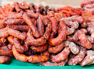Tasty sausages and typical Spanish blood sausages.