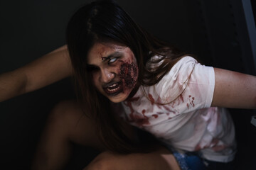 Zombie characters ghost woman horror halloween at nightmare concept.